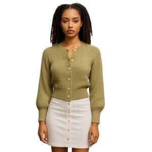 Aritzia Wilfred Green Ribbed Knit Long Sleeve Button Down Cardigan Sweater Top S